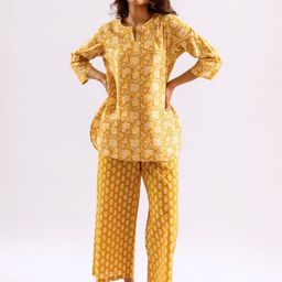 FEATHERS CLOSET Bloomscape Printed Round Neck Pure Cotton Co-Ord Set-image-88