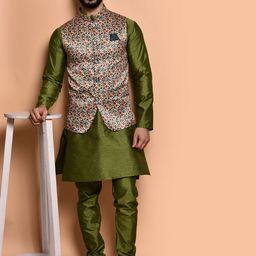 PRINTCULTR Men Regular Pure Silk Kurta with Trousers-image-94
