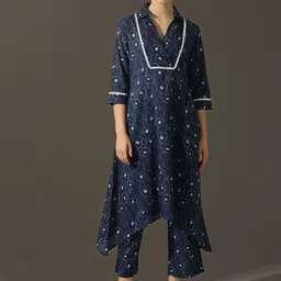 FREYAA Printed Shirt Collar Pure Cotton Tunic With Palazzo-image-73