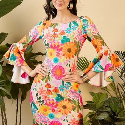 MABISH by Sonal Jain Floral Print Bell Sleeve Sheath Dress-image-88