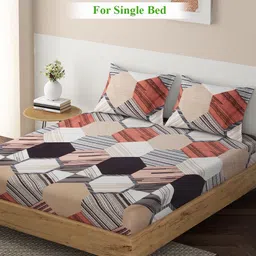 HOKIPO Peach-Coloured & White 140 TC King Bedsheet with 2 Pillow Covers-picture-22
