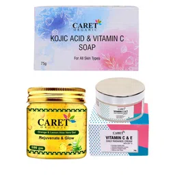 CARET ORGANIC Set Of 3 Kojic Acid Soap With Aloevera Gel & Daily Radiance Cream-56