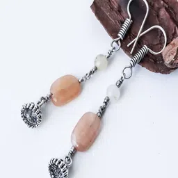 Shrim jewels Brass-Plated Agate Beaded Circular Shaped Oxidised Drop Earrings-picture-39