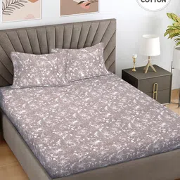 FABINALIV Brown & Off White Floral Printed 300 TC Cotton King Bedsheet Set 2.50 m x 2.25 m-89