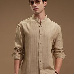 HIGHLANDER Men Textured Mandarin Collar Comfort Striped Casual Shirt-image-77