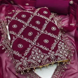 SHADOW & SAINING Floral Embroidered Thread Work Unstitched Dress Material-image-37