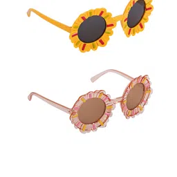 DukieKooky Unisex Kids Black Lens & Yellow Round Sunglasses with-51