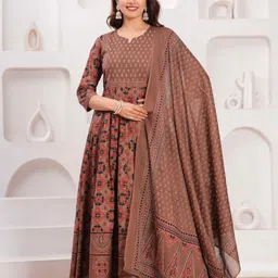 JAIMINI Women Floral Printed Layered Sequinned Pure Cotton Kurta with Trousers & With Dupatta-43