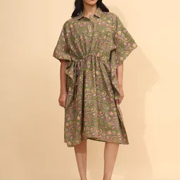 YELLOW BLOOM Women Polo Collar Pure Cotton Kaftan Nightdress-image-54