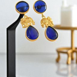 TISHUL JEWELS Gold-Plated Crystals Studded Elephant Shaped Drop Earrings-image-9