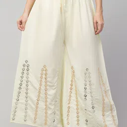 FAMBEE Women Floral Flared Knitted Palazzos-image-85