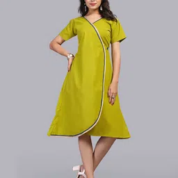 FULPARI Women V-Neck A-Line Dress-image-1