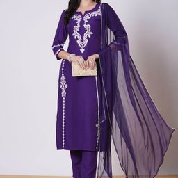KALINI Women Ethnic Motifs Embroidered Regular Gotta Patti Kurta with Trousers & With Dupatta-picture-16