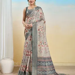 DIVASTRI Women Floral Print Zari Tissue Saree-image-82