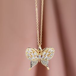 Rubans 18KT Gold Plated Stainless Steel CZ Studded Butterfly Pendant With Chain-picture-4
