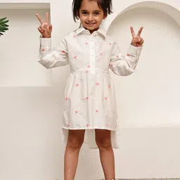 JAKANARY Girls Self Design Embroidered Applique Cotton Fit & Flare Dress-image-44