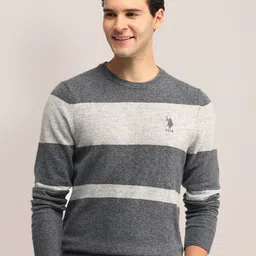 U.S. Polo Assn. Men Colourblocked Round Neck Long Sleeves Pullover Sweaters-image-10