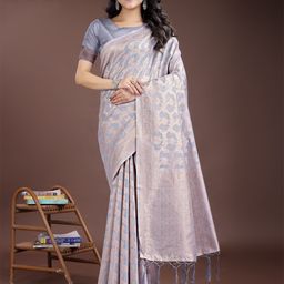 DIVASTRI Ethnic Motifs Zari Linen Blend Designer Saree-image-61
