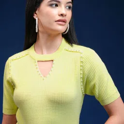 Tokyo Talkies Women Round Neck Embellished Pullover Sweaters-image-91