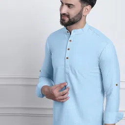 Zombom Men Mandarin Collar Long Sleeve Straight Kurta-image-72