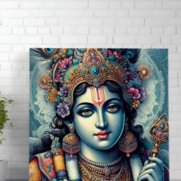 Livin'luxe Blue & Yellow Canvas Lord Krishna Religious Wall Art-image-40