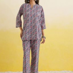 GOODHAND Printed Pure Cotton Round Neck Top & Trousers Co-Ords Set-image-30