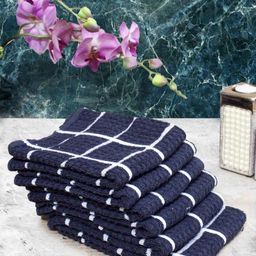 Aura 6-Pcs Blue & White Checked Pure Cotton Super Absorbent & Quick Dry Hand Towels-58