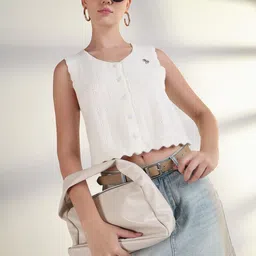 SHOWOFF Self Design Knits Vest Crop Top-image-74