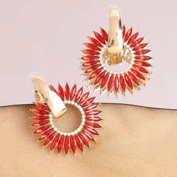 DressBerry Gold-Plated Artificial Stones Studded Contemporary Drop Earrings-image-29