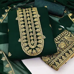 HERE&NOW Embroidered Thread Work Georgette Unstitched Dress Material-image-63