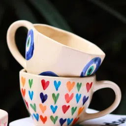 WEAVING HOMES White & Blue Printed Ceramic Glossy Cups Set of Cups and Mugs-10