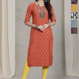 7Threads Selection Of 6 Floral Printed Round Neck Straight Kurtas-image-46