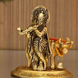 Aura Gold-Toned & Black Lord Krishna Religious Idol Showpiece-17