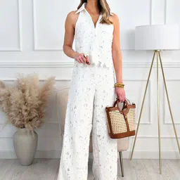 bebe Self Designed Shirt Collar Top With Trousers Co-Ords Set-image-68