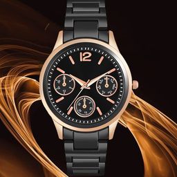 CSAMON Women Embellished Dial & Stainless Steel Bracelet Style Straps Analogue Watch NK 317RG Black-image-22