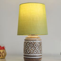 Decorcity Green & Brown Textured Wooden Cylindrical Shaped Table Lamp-11