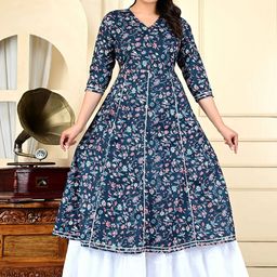 GUNDIA FASHION Floral Printed V-Neck Pure Cotton Anarkali Kurta-picture-31