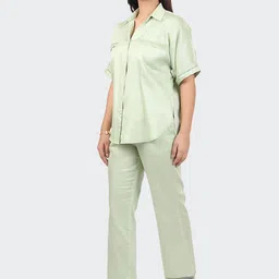 HUE & HIDE Pure Cotton Shirt Collar Neck Shirt With Trousers Co-Ords-image-7