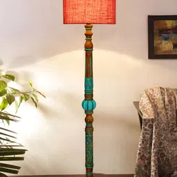Devansh Pink & Blue Floor Cylinder Shaped Wooden Traditional Floor Lamp-image-74