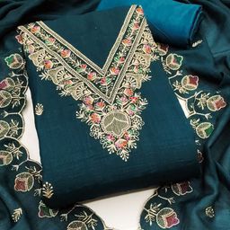 KALINI Embroidered Art Silk Unstitched Dress Material-image-90