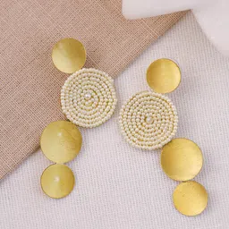 VIRAASI Gold-Plated Pearls Studded Circular Shaped Drop Earrings-12
