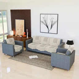Aura Cream-Coloured Printed Cotton Sofa Cover-image-8