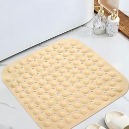 Kuber Industries Cream PVC Bathroom Mat With Suction Cups & Drain Holes Bath Rugs-44