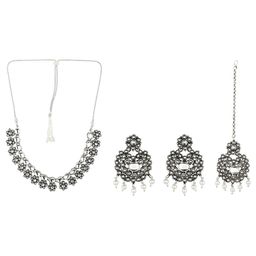 Rhosyn Silver-Toned Stone Studded Oxidised Jewellery Set-image-93