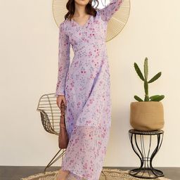 Berrylush Floral Printed Bell Sleeve Chiffon A-Line Maxi Dress-image-92