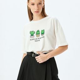Koton Women Graphic Printed Round Neck Cotton T-shirt-picture-33