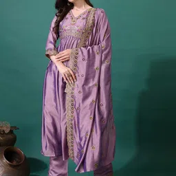 KALINI Women Ethnic Motifs Embroidered Regular Sequinned Kurta with Trousers & With Dupatta-image-80