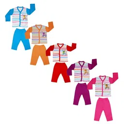 JUST TRY FASHION Kids Pack Of 5 Striped Pure Cotton Shirt With Trouser-55