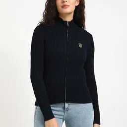 Tommy Hilfiger Women Mock Collar Self Design Cotton Casual Tailored Jacket-picture-18