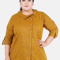 Indietoga Women Plus Size Cotton Roll-Up Sleeves Shirt Style Top-picture-35